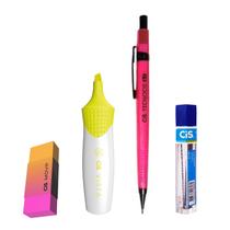 Kit Lapiseira Neon 0.7 Rosa + Borracha + Grafite + Vista Am Kit Lapiseira Neon 0.7 Rosa + Borracha + Grafite + Vista Am