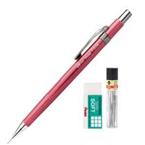 Kit Lapiseira Pentel P200 0,7 mm Rosa Metalico Grafite HB e Borracha Soft Hi-Polymer