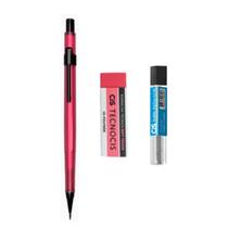 Kit Lapiseira Tecnocis ROSA NEON 0.5mm + Borracha + Grafite