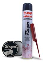 Kit Laque Hair Spray Roger + Pente Krest nº 5 + Pomada Alta Fixação