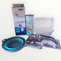 Kit lar 6 peças pote+pano+escorredor+rodo vidro+amolador