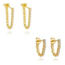 Kit Lara - 2 Brincos Riviera P e G Zircônia Cristal Banhado em Ouro 18k Kit Lara - 2 Brincos Riviera P e G Zircônia Cristal Banhado em Ouro 18k