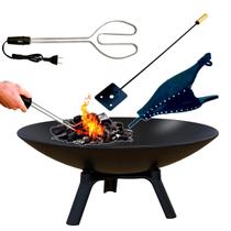 Kit Lareira Ferro Preta Acendedor 220v Fole e Espalhador