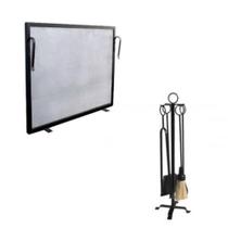 Kit Lareira Tela 70x50 Grelha e Ferramenta com Cabo de Madeira Kit Lareira Tela 70x50 Grelha e Ferramenta com Cabo de Madeira