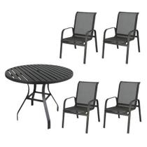Kit Las Vegas 4 Cadeiras + 1 Mesa Aluminio ripado 0,90 Ø Área Externa Tela Sling Kit Las Vegas 4 Cadeiras + 1 Mesa Aluminio ripado 0,90 Ø Área Externa Tela Sling