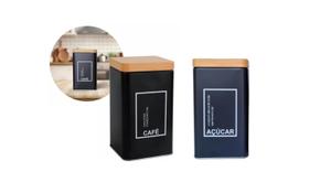 Kit Lata Porta Mantimentos Metal Açúcar Café Premium Decor Kit Lata Porta Mantimentos Metal Açúcar Café Premium Decor