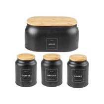 Kit Latas Mantimentos Pão Açúcar Café Bolacha Bambu Preto Ou