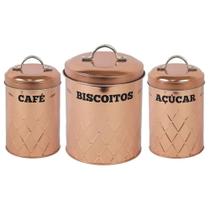 Kit Latas Porta Mantimentos de Metal Cobre 3 Peças