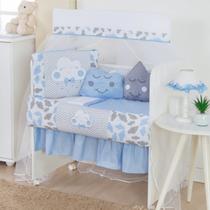 Kit Lateral Mini Berço Lindo 11pçs Com Saia - Azul Kit Lateral Mini Berço Lindo 11pçs Com Saia - Azul