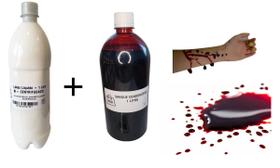 Kit Latex 1 litro e Sangue Falso Artificial 1 litro p/ Zumbi, Cicatriz,Caracterização Maquiagem Efeitos, Cosplay