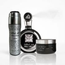 Kit Lattafa Fakhar Black Perfume/Shower Gel/Decante Kit Lattafa Fakhar Black Perfume/Shower Gel/Decante