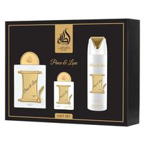 Kit Lattafa Peace & Love Gift Set Eau de Parfum Unissex - 3 Unidades Kit Lattafa Peace & Love Gift Set Eau de Parfum Unissex - 3 Unidades