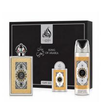 Kit Lattafa Pride King of Arabia Unissex - Eau de Parfum 100ml + Eau de Parfum 20ml + Desodorante 200ml
