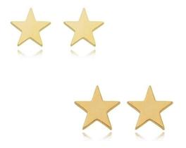 Kit Lauren - Kit Dois Brincos Estrela Lisa Banhado em Ouro 18k