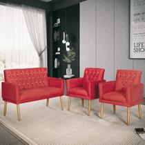 Kit Lauren Namoradeira para Sala + 2 Poltronas Decorativas Vermelho - A Z DECOR