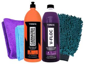 Kit Lava Auto V-Floc + Carnauba Express Luva Flanela