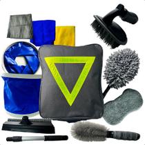 Kit Lava Carros Luva Microfibra Escova Roda Rodo Pano Balde