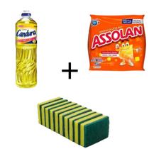 Kit Lava Louças (10 Esponjas + 1 Lã de Aço + 1 Detergente Candura 500ML)