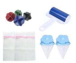 Kit Lava Roupa Lavanderia Filtro Coletor Esfera Rolo Tira Pelo e Saco Lavagem