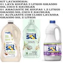 Kit Lava Roupas 3 Litros Coco e Baunilha + Amaciante Concentrado 1,5 Lt + Alvejante Perfumado 2 Litros Kit Lava Roupas 3 Litros Coco e Baunilha + Amaciante Concentrado 1,5 Lt + Alvejante Perfumado 2 Litros