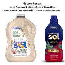 Kit Lava Roupas 3 Litros Coco e Baunilha + Amaciante Concentrado Girando Sol 1 Lt Fragrâncias:Paixão Secreta