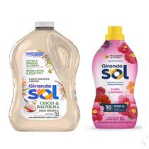 Kit Lava Roupas 3 Litros Coco e Baunilha + Amaciante Concentrado Girando Sol 1 Lt Fragrâncias:Puro Carinho
