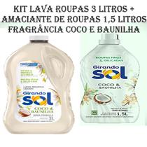 Kit Lava Roupas 3 Litros Coco e Baunilha + Amaciante Concentrado Girando Sol 1,5 Lt