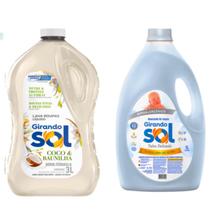 Kit Lava Roupas 3 Litros Coco e Baunilha + Amaciante Girando Sol 5 Lt Talco Delicado