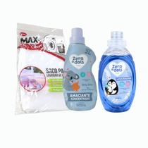 Kit Lava Roupas Amaciante + Saco Delicadas Bebê Zero a Dois