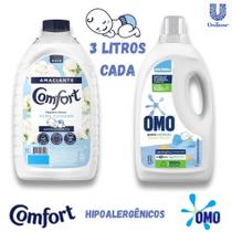 Kit Lava Roupas Omo e Amaciante Comfort Puro Cuidado Roupas Finas de Bebês 3 Litros Cada