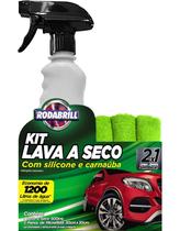 Kit Lava Seco Rodabrill Silícone Carnaúba 3 Pano Microfibra