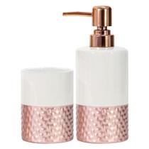 Kit Lavabo 2 Peças Porta Escova Sabonete Líquido Branco Rosa - Art House Kit Lavabo 2 Peças Porta Escova Sabonete Líquido Branco Rosa - Art House