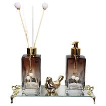 Kit Lavabo 250ml Bandeja Espelhada Passarinho Várias Cores Kit Lavabo 250ml Bandeja Espelhada Passarinho Várias Cores