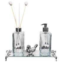 Kit Lavabo 250ml Bandeja Espelhada Passarinho Várias Cores