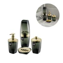 Kit Lavabo 4 Pç Porta Sabonete Escova Algodão Luxo Premium
