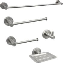 Kit Lavabo Acessorio Inox Fosco Banheiro Porta Sabonete Luxo