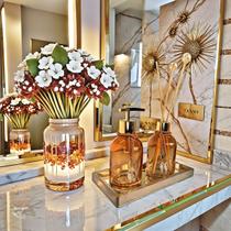 Kit Lavabo Ambar Completo De Vidro Decoração Luxo Difusor Saboneteira Banheiro Premium