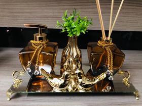 Kit Lavabo Âmbar / Marrom Vidros Cheios Aroma Vaso Sabonete Kit Lavabo Âmbar / Marrom Vidros Cheios Aroma Vaso Sabonete