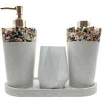 Kit Lavabo Artesanal com Pedras Naturais Saboneteira PortaEscovas, Aromatizador Rústica Sofisticada