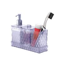 Kit Lavabo Bancada Glamour 4 pçs Porta Sabonete Líquido, Escova, Algodão/Cotonete, Bandeja-14666