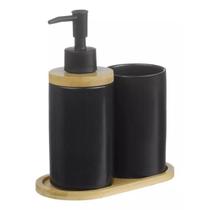 Kit Lavabo Banheiro 3 Peças Bambu Saboneteira Líquida Kit Lavabo Banheiro 3 Peças Bambu Saboneteira Líquida