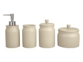 Kit Lavabo Banheiro 4 Peças Dispenser Sabonete Liquido Porta Algodão Cimento Multiuso Objetos Escova Kit Lavabo Banheiro 4 Peças Dispenser Sabonete Liquido Porta Algodão Cimento Multiuso Objetos Escova