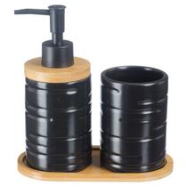 Kit Lavabo Banheiro Acessórios Bambu Dispenser Líquido Escova 885 Kit Lavabo Banheiro Acessórios Bambu Dispenser Líquido Escova 885
