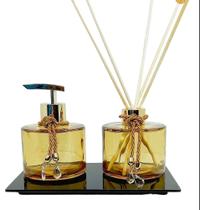 Kit lavabo banheiro ambar luxo + bandeja vidro preto Kit lavabo banheiro ambar luxo + bandeja vidro preto