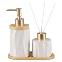 Kit Lavabo Banheiro Bambu Aromatizador Saboneteira Líquida 375 Kit Lavabo Banheiro Bambu Aromatizador Saboneteira Líquida 375