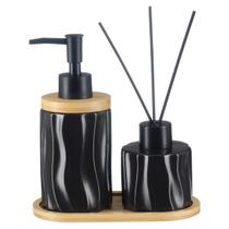 Kit Lavabo Banheiro Bambu Aromatizador Saboneteira Líquida 375