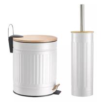 Kit Lavabo Banheiro Bambu Lixeira 5 Litros Pedal E Escova Sanitária Kit Lavabo Banheiro Bambu Lixeira 5 Litros Pedal E Escova Sanitária