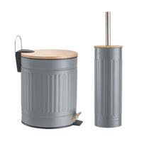 Kit Lavabo Banheiro Bambu Lixeira 5 Litros Pedal E Escova Sanitária Kit Lavabo Banheiro Bambu Lixeira 5 Litros Pedal E Escova Sanitária