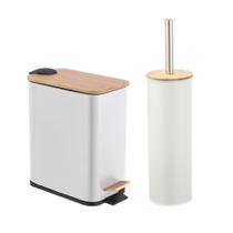 Kit Lavabo Banheiro Bambu Lixeira Pedal 5 Litros + Escova Kit Lavabo Banheiro Bambu Lixeira Pedal 5 Litros + Escova