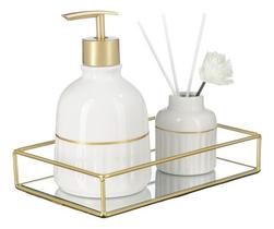Kit Lavabo Banheiro Bandeja Espelhada Difusor Dispenser Luxo